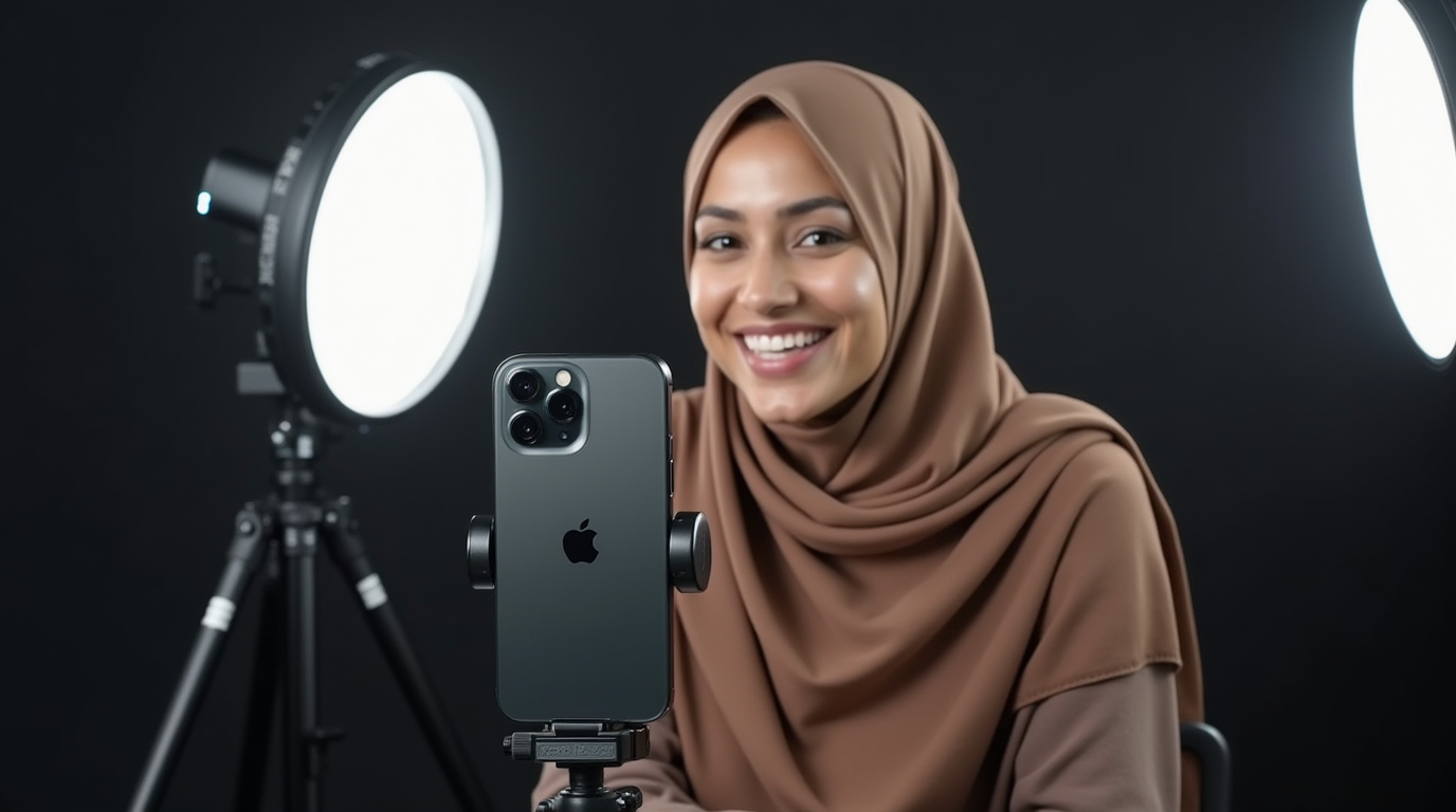 یک شخص در حال تولید محتوا با گوشی آیفون