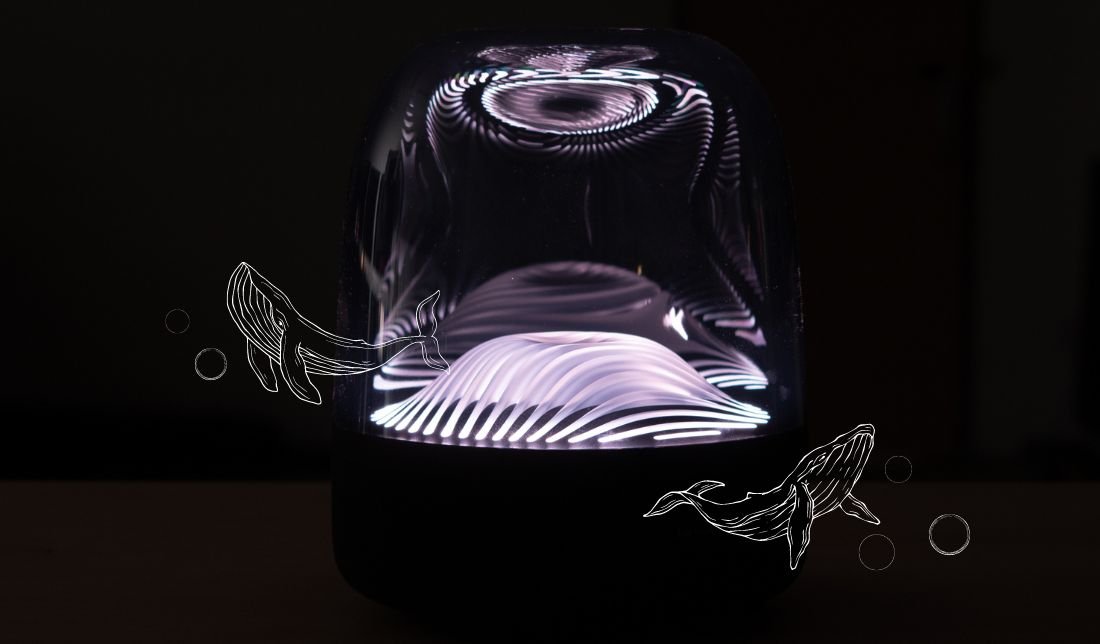 نمای نزدیک اسپیکر هارمن کاردن Aura Studio 3 با نمایش نورپردازی