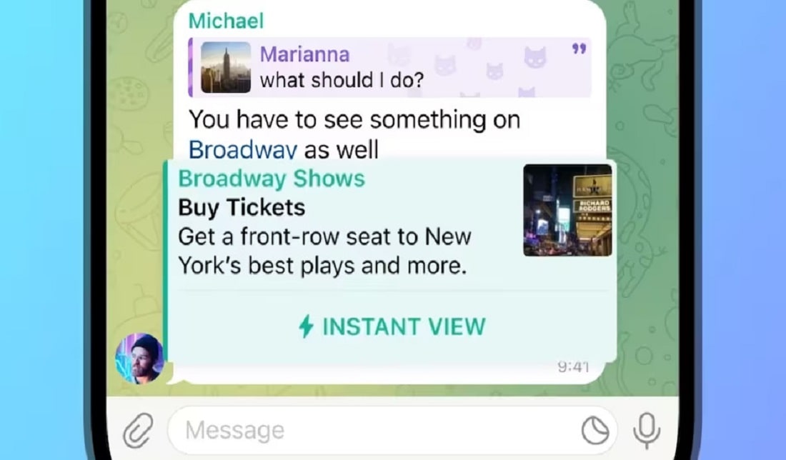 تصویر ویژگی سفارشی سازی ارسال (Reply) بخشی از پیام دریافت شده در تلگرام