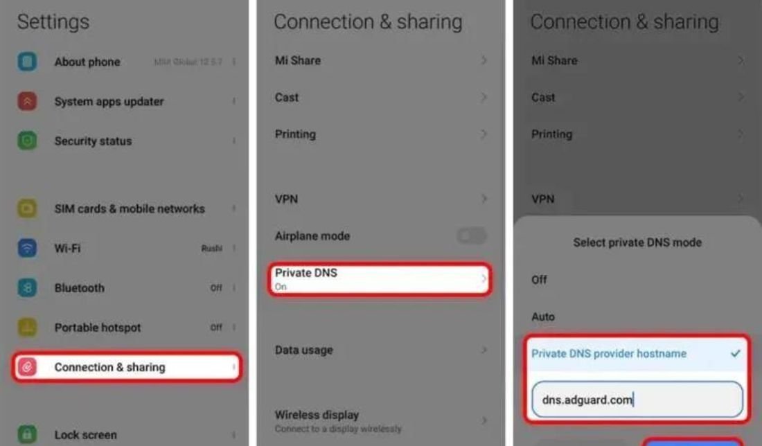 نحوه تغییر dns در تنظیمات گوشی برای افزایش سرعت گوشی شیائومی