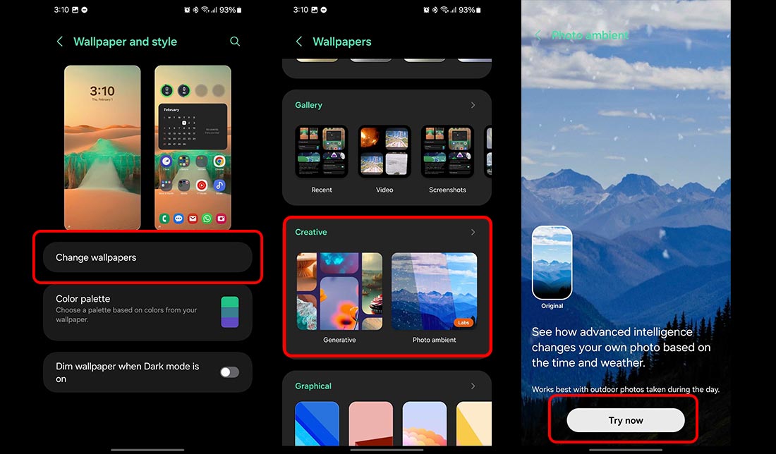 آموزش مراحل ایجاد تصاویر پس‌زمینه با هوش مصنوعی در رابط کاربری One UI 6.1