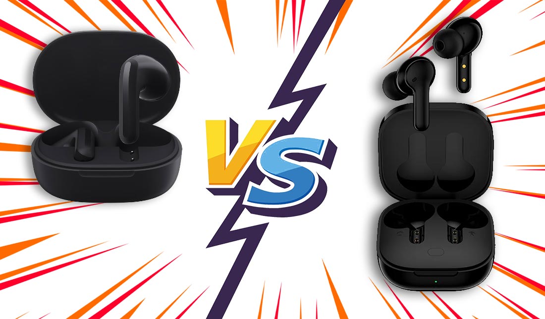 نمایش هندزفری بلوتوثی Redmi Buds 4 Lite و QCY T13 در کنار هم  در رنگ مشکی