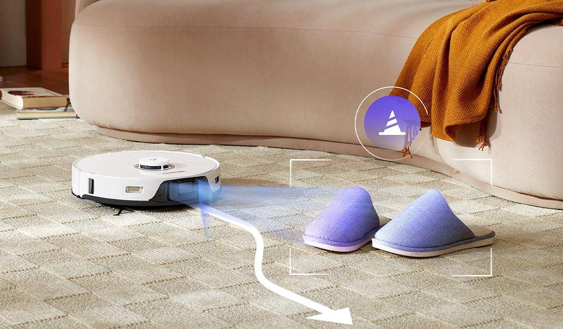 نمایش یک جاروی رباتیک که درحال تشخیص مانع است