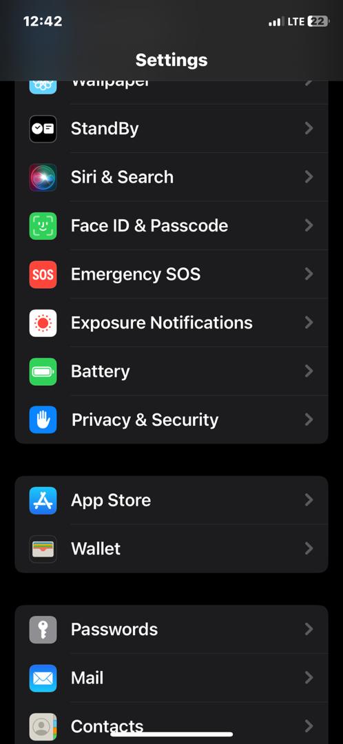 تصویر صفحه تنظیمات در آیفون