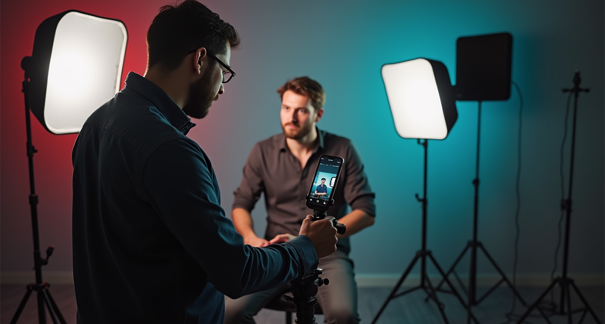 دو شخص در حال تولید محتوا با گوشی پرچمدار سامسونگ