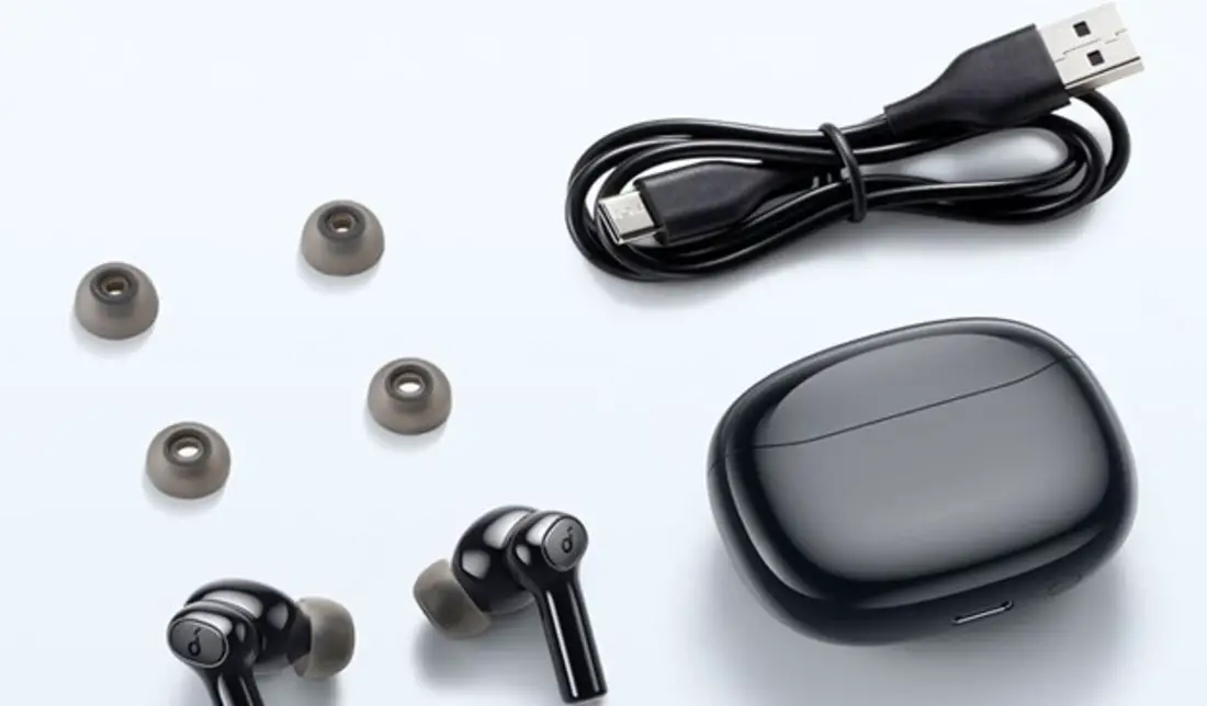 هدفون بی‌سیم R100، کیس شارژ، 3 سری سیلیکونی (S/M/L)، کابل USB-C