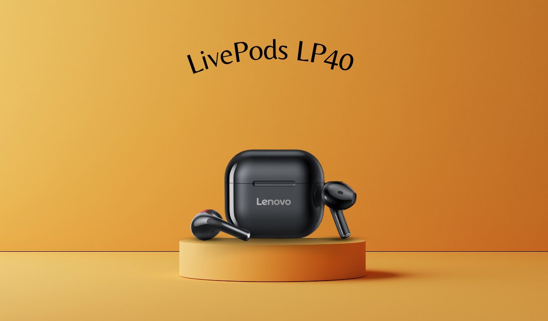 نمای ظاهری هندزفری بلوتوثی لنوو LivePods LP40 رنگ مشکی