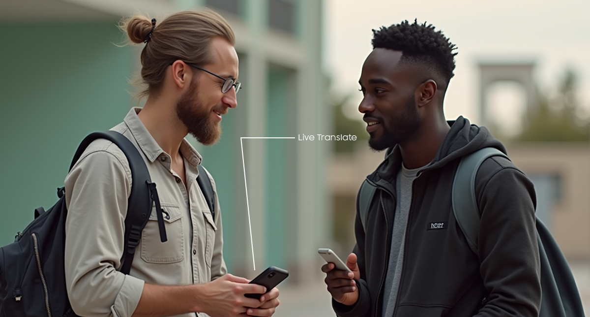 یک شخص در حال استفاده از قابلیت ترجمه آنلاین در سفر با استفاده از گوشی سامسونگ