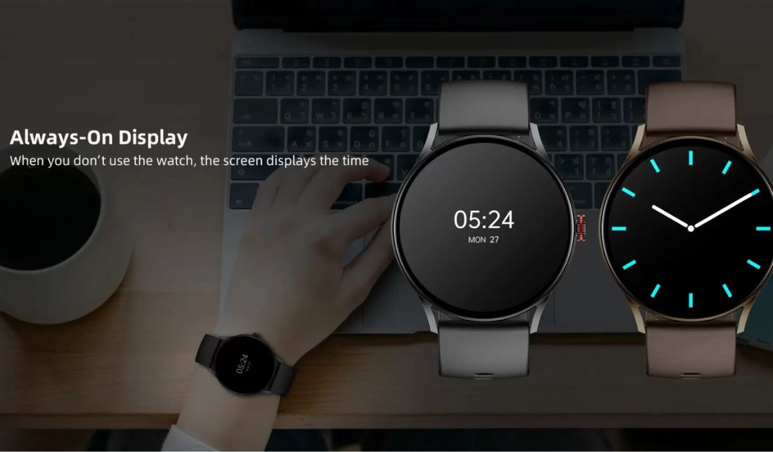 صفحه‌نمایش ساعت هوشمند imiki tg1 از نمای نزدیک (به منظور نمایش قابلیت نمایشگر همیشه روشن)