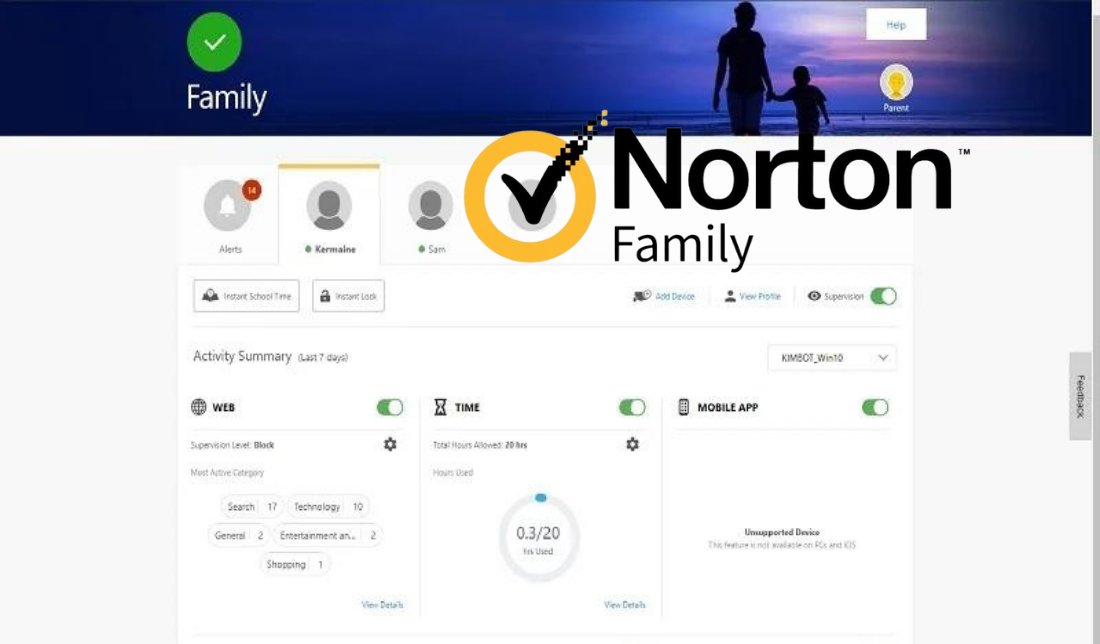 نمایشی از فضای برنامه Norton Family Premier به همراه نمایش لوگو آن