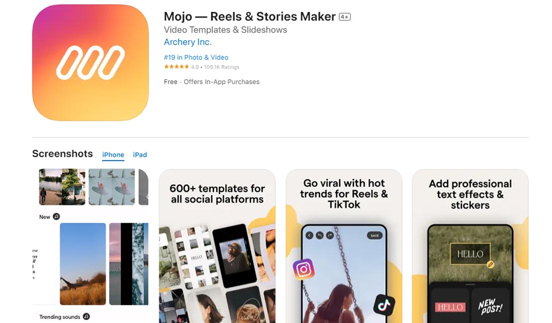 Mojo برنامه ساخت ریلز در اینستاگرام