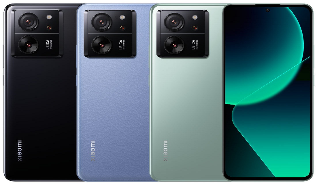 تصویر گوشی شیائومی 13T Pro در نمای پنل جلو و پشت در سه رنگ