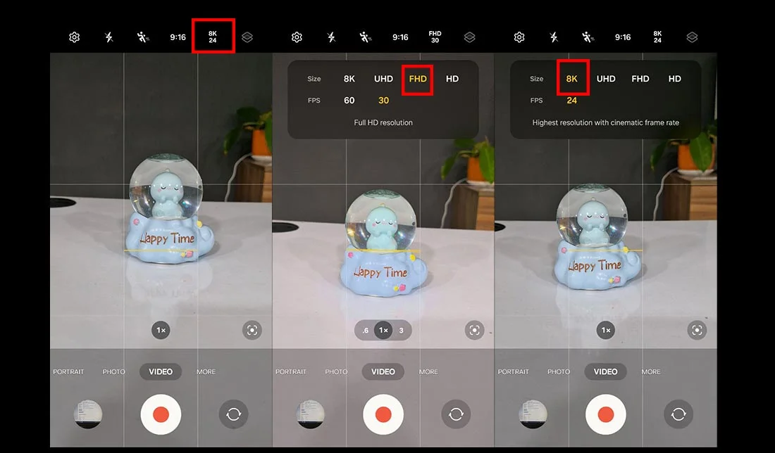 نمایش نرخ‌های مختلف فیلم‌برداری در گوشی سامسونگ