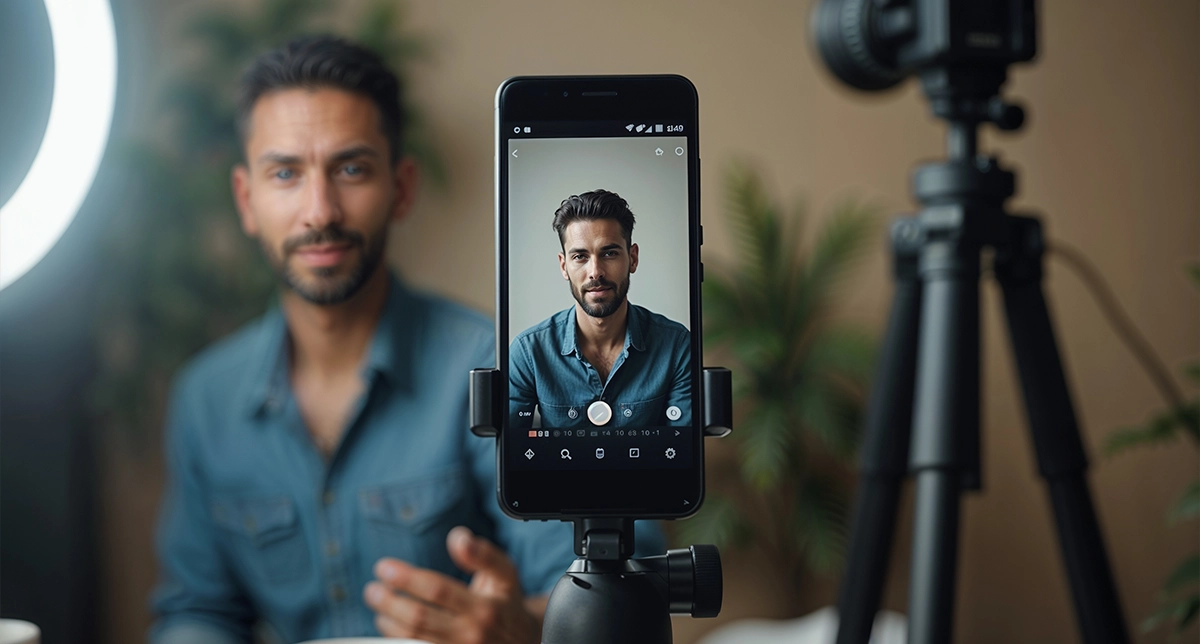 یک شخص در حال تولید محتوا با گوشی میان‌رده شیائومی