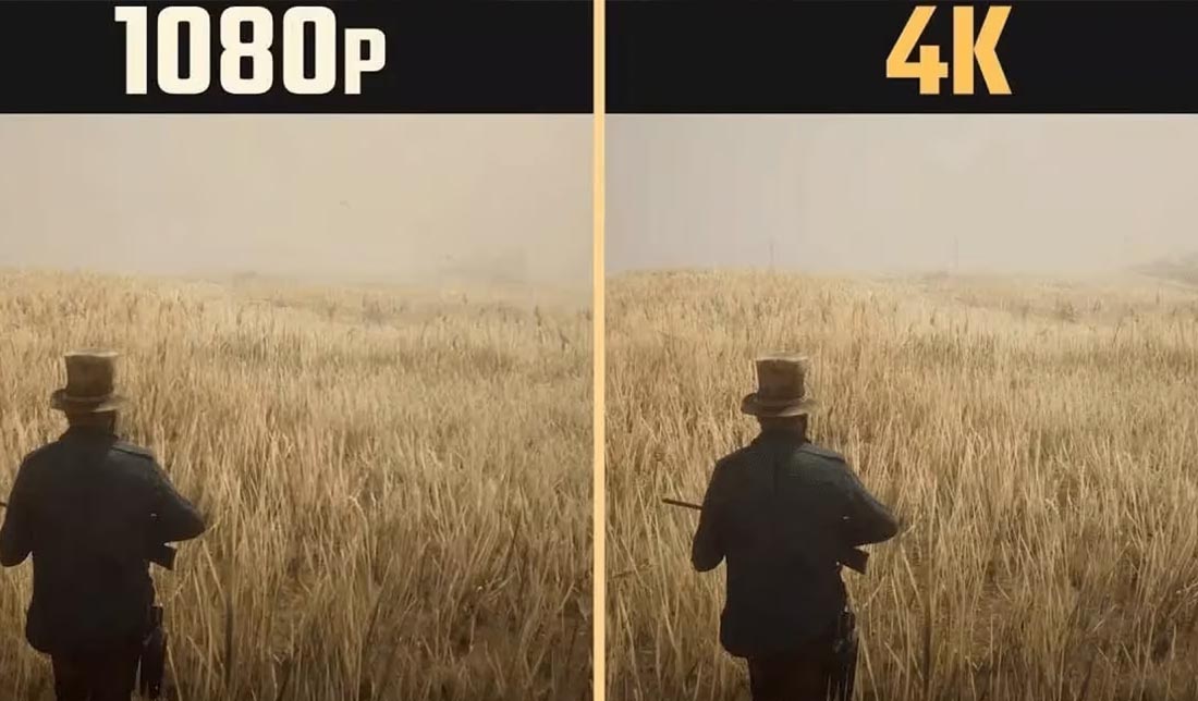 نمایش تفاوت اجرای بازی در یک تلویزیون گیمینگ با رزولوشن 1080 و یک تلویزیون گیمینگ با رزولوشن 4K