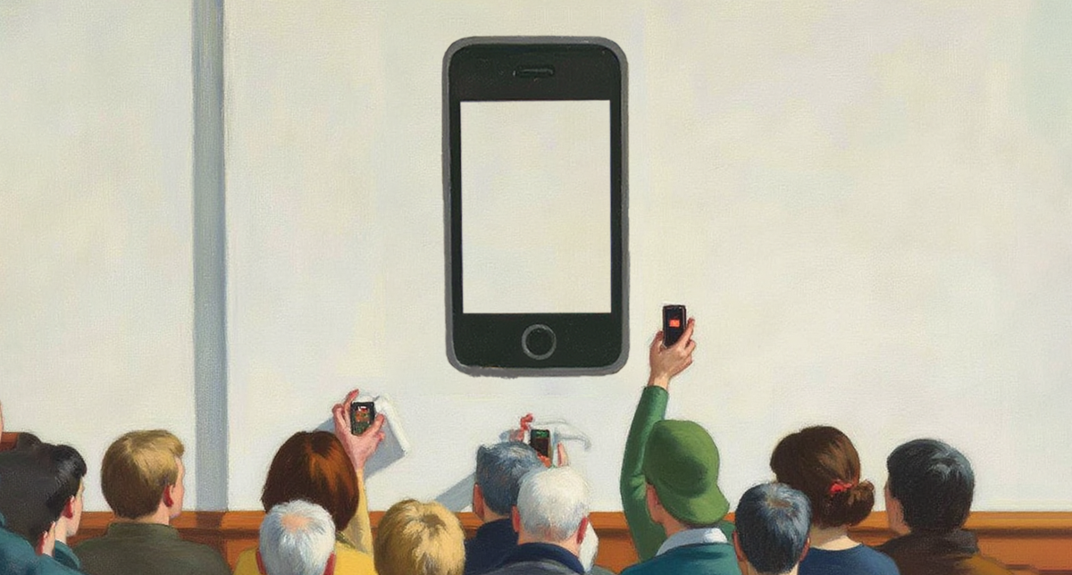 یک عکس که یک گوشی پرچمدار مناسب عکاسی را مانند یک اثر هنری روی دیوار نشان می‌دهد