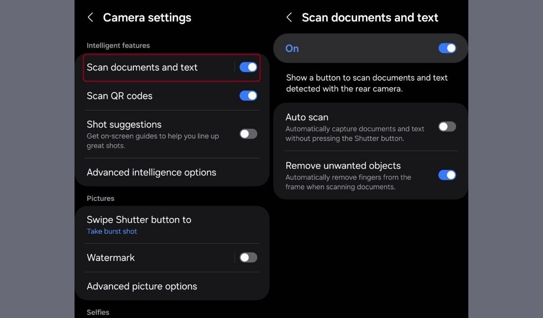 نمایش فعال کردن دکمه اسکن در دوربین در One UI 6