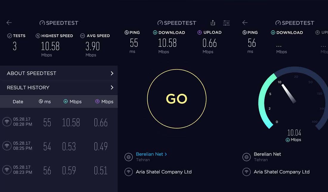 نمایش فضای داخلی برنامه برنامه Speedtest by Ookla
