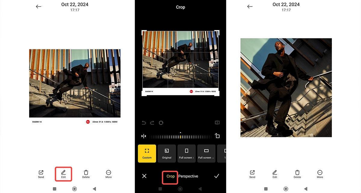 نمایش یکی از قابلیت‌های ویرایش تصویر در یک گوشی میان‌رده شیائومی