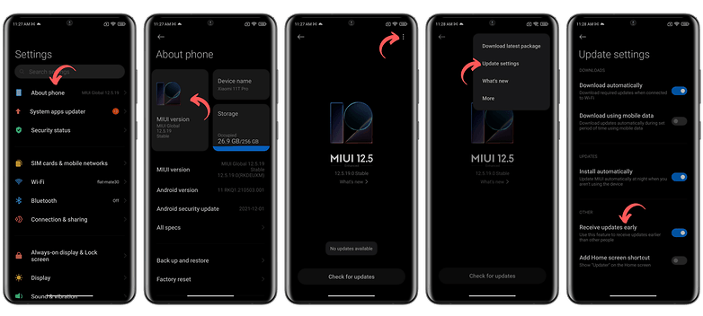 اسکرین‌شات تنظیمات نحوه دریافت سریع آپدیت‌های شیائومی