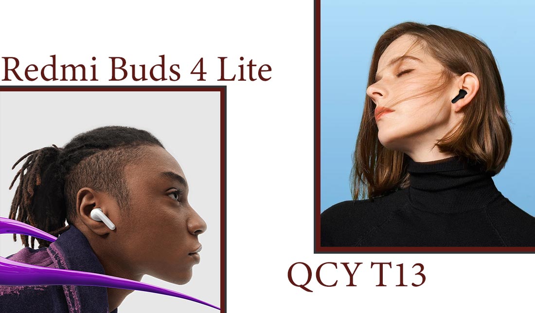 نمایش هندزفری بلوتوثی Redmi Buds 4 Lite و QCY T13 در گوش انسان