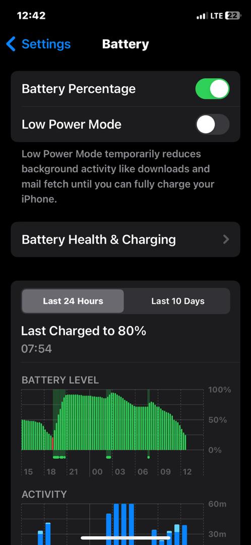 تصویر صفحه Battery در آیفون