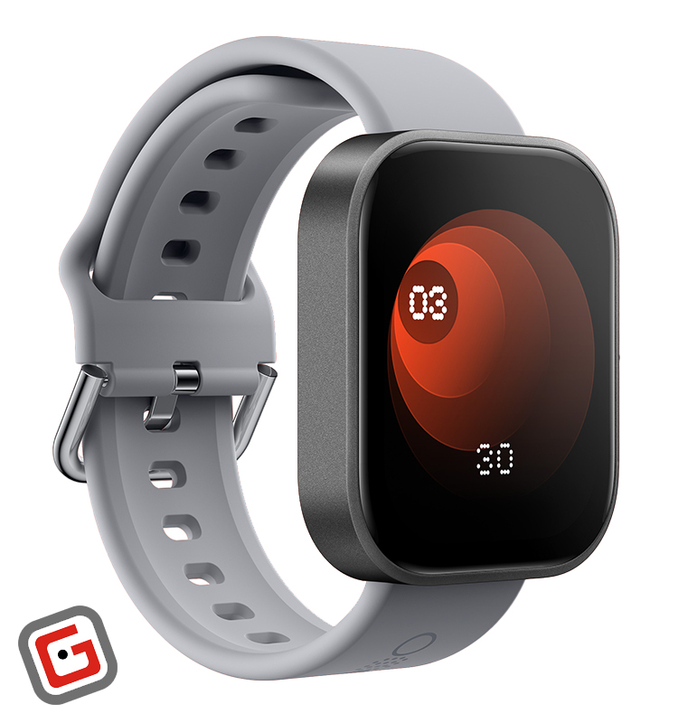 ساعت هوشمند ناتینگ مدل CMF Watch Pro رنگ خاکستری تیره با بند طوسی از نمای چپ