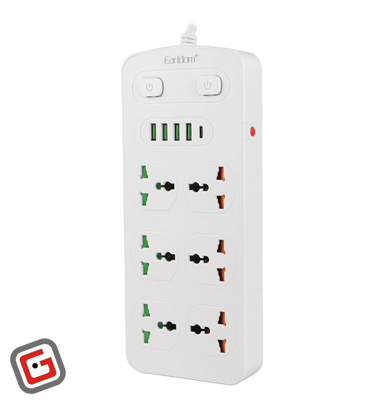 چند راهی برق هوشمند 2500 وات ارلدام مدل ES-SC09 با کابل 2 متری + شارژر USB و Type-C