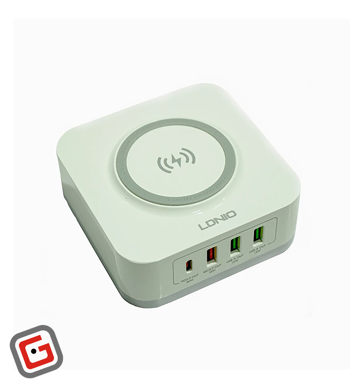 هاب 4 پورت و شارژر وایرلس الدینیو مدل AW004 توان 32 وات