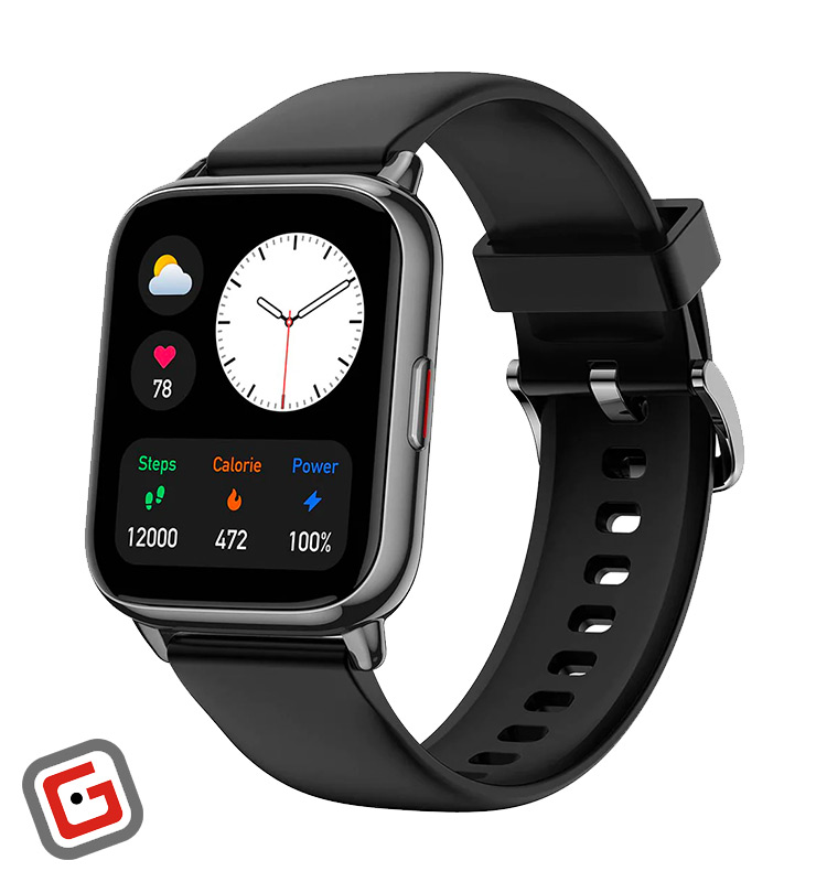 ساعت هوشمند شیائومی آمازفیت Pop 2 از نمای کنار، رنگ مشکی با بند مشکی