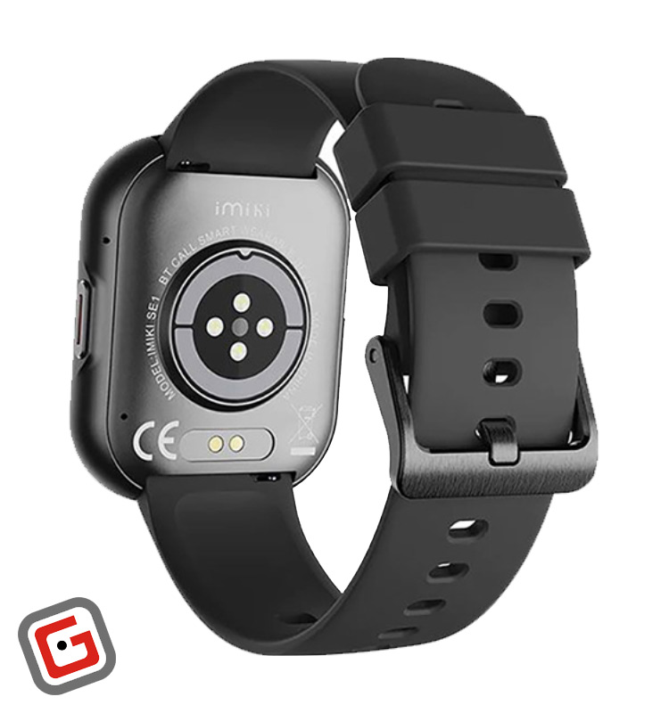 ساعت هوشمند ایمیکی مدل SE1 در رنگ مشکی از نمای سه رخ پشتی