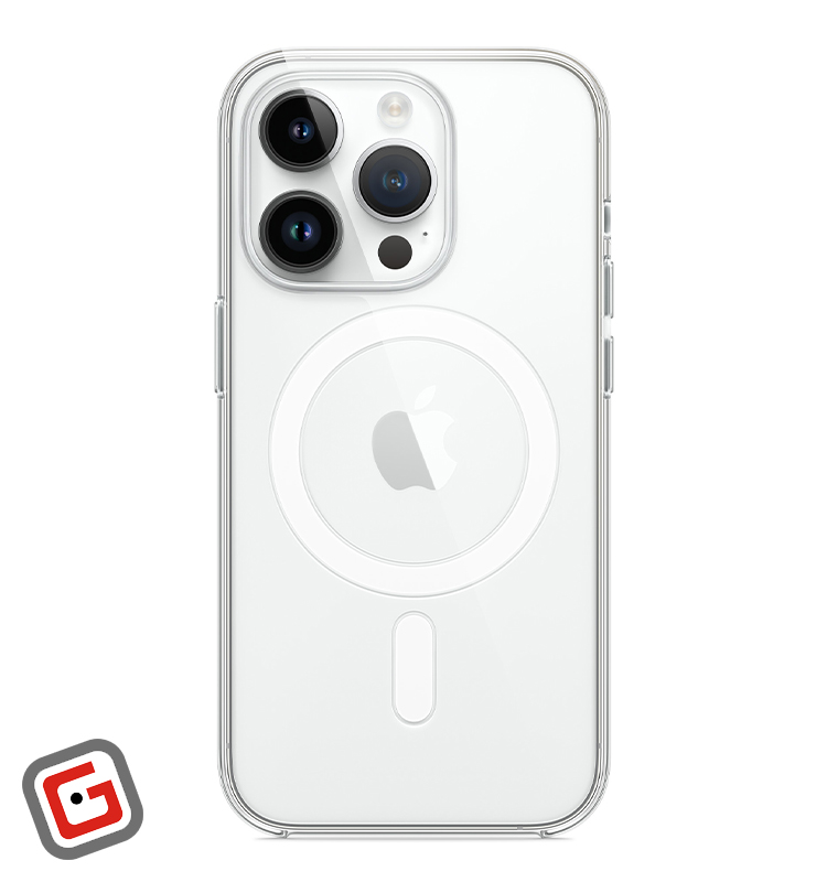 گوشی موبایل اپل iphone 14 pro سفید داخل کاور شفاف مدل مگ سیف