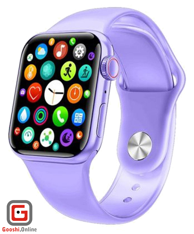 ساعت هوشمند مدل GT 26 44 میلیمتری رنگ بنفش از نمای کناری سمت کلیدها