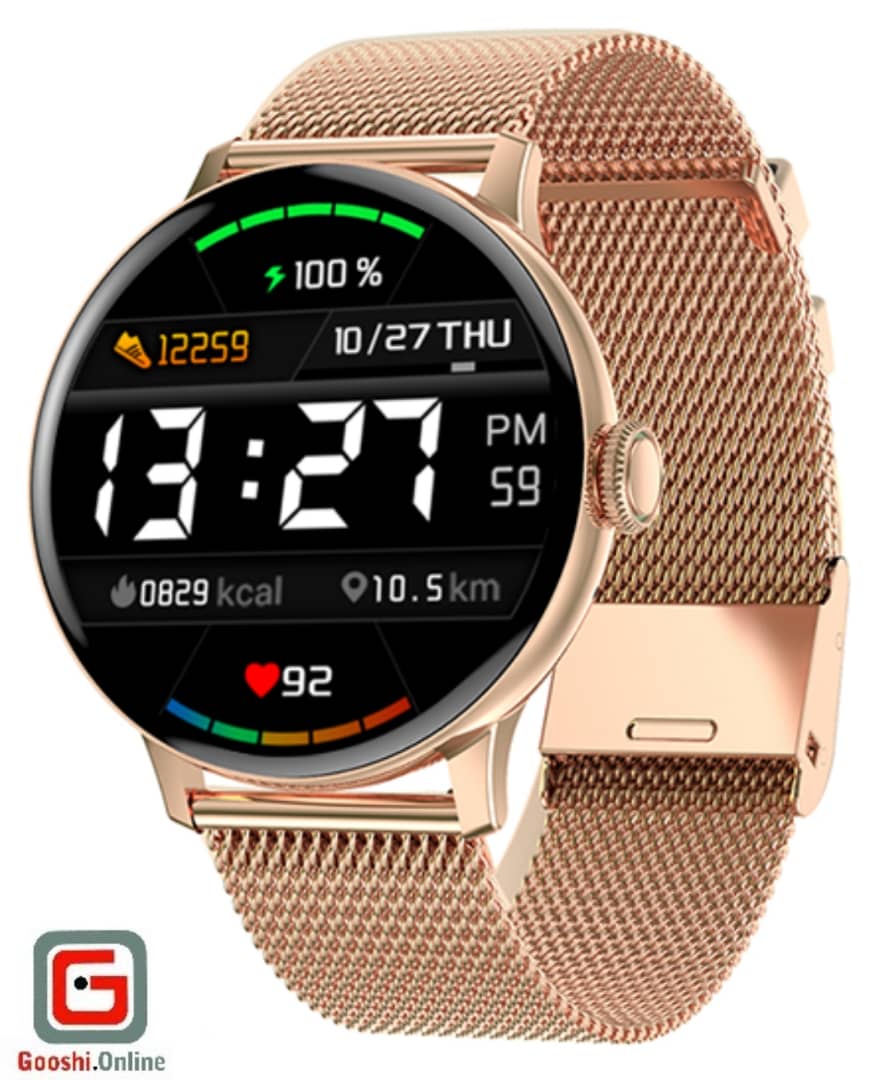 ساعت هوشمند مدل DT2 Plus 45mm از نمای کناری سمت کلیدها رنگ طلایی