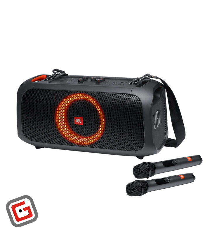 اسپیکر بلوتوثی جی‌بی‌ال مدل PartyBox On-The-Go به همراه دو میکروفون