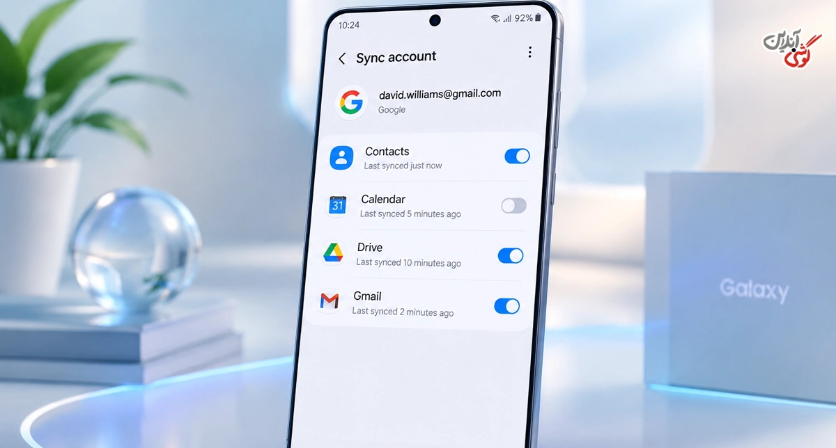 تصویری مرتبط با صفحه Sync account یا «همگامسازی حساب» برای حساب Google در گوشی سامسونگ